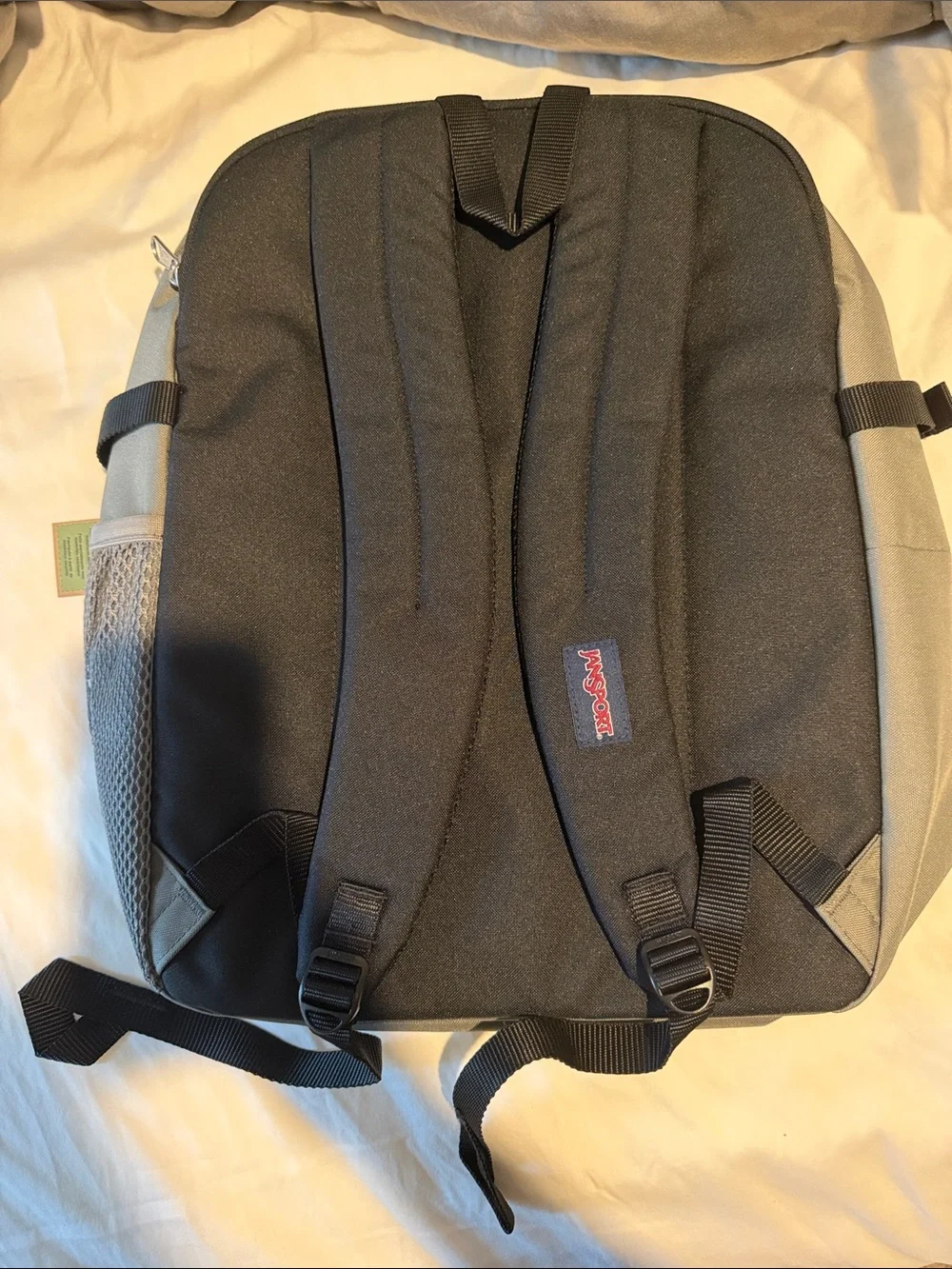 Jansport Men's Olive Gray Backpack with Brown Patch